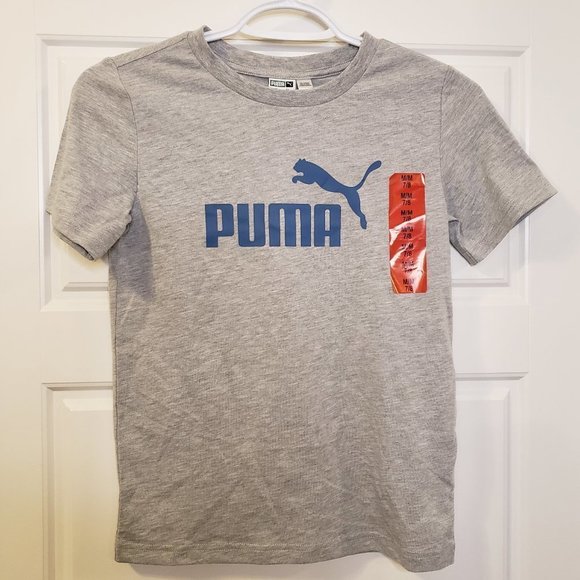 Puma Boy's Light Heather Grey Blue Short Sleeved T-Shirt - Size: M or 7/8 - NWOT - Picture 1 of 8